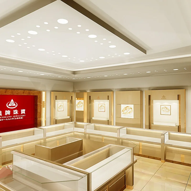

Custom. Bespoke Luxury Jewelry Showcase Jewellery Chain Stores Interior Decoration Glass Gold Jewelry Display Counter