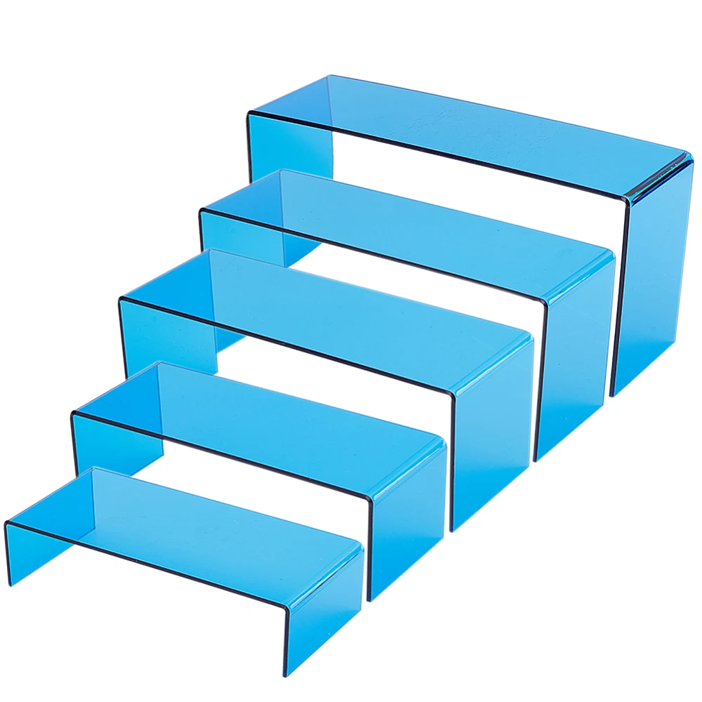 5-Tier Acrylic Display Riser Stands Jewelry Organizer Rack for Shoes Jewelry Display Dodger Blue 18~26x8x4~12cm 5pcs/set