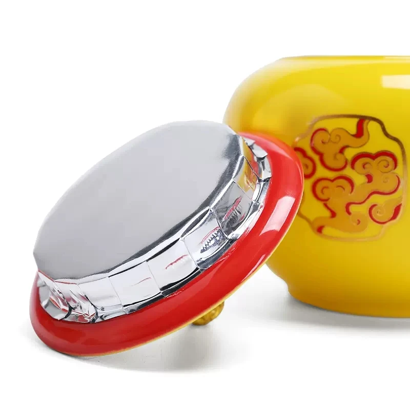 Chinese-style Yellow Ceramic Pot, Tea Container, Sealed Storage Pot, Desktop Ornaments, High-End, Living Room, Coffee Table, Tea