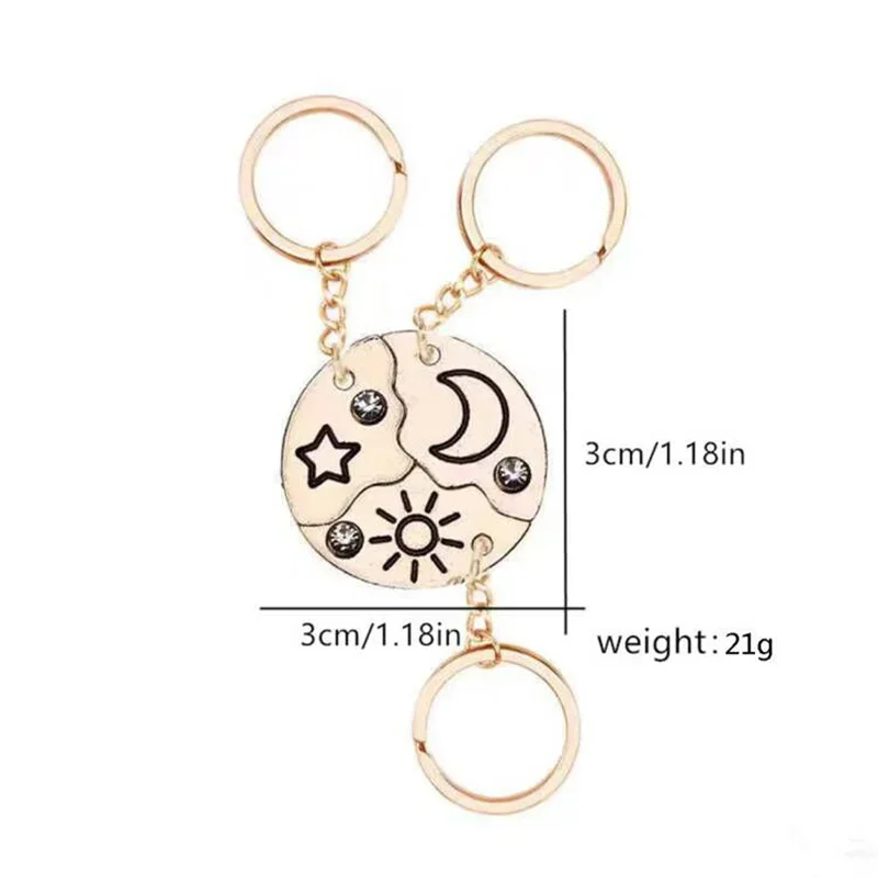 3Pcs Sun Moon Star Keychain for Men Women Round Shaped Stitching Pendant Key Chain Ring Holder BFF Friendship Party Gifts 2024 – Detail 1