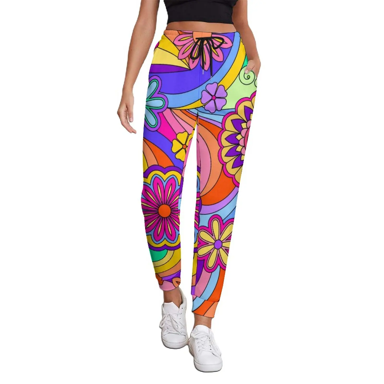 

Groovy Hippie Print Jogger Pants Female Flower Power Streetwear Joggers Spring Vintage Design Trousers Big Size 2XL
