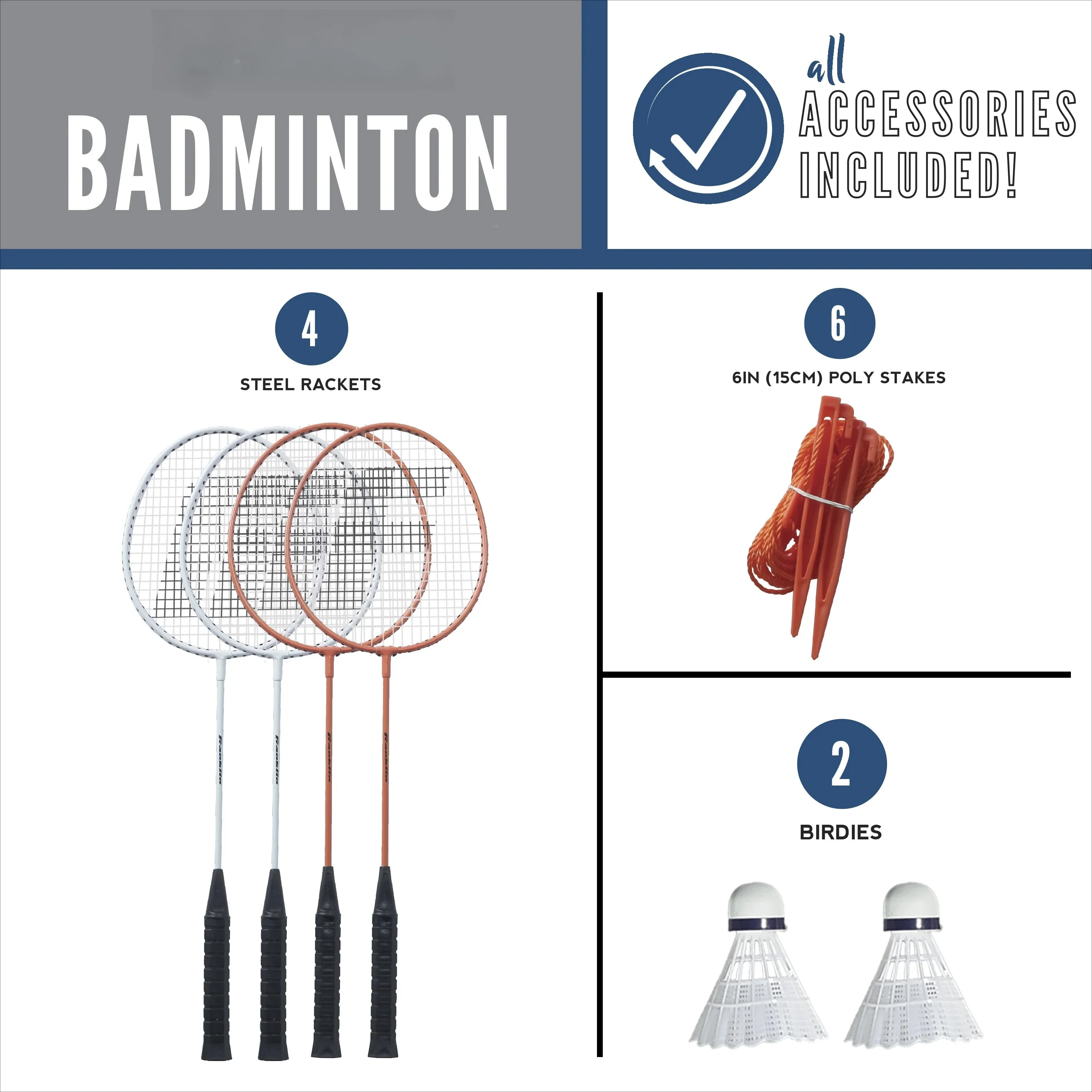 Badminton Net Starter Set with Steel Rackets and Stakes image