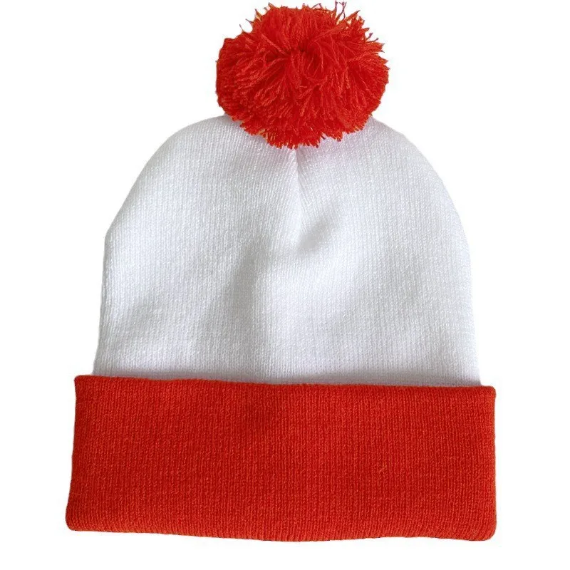 Trapper Hat With Glasses Red White Hat Christmas Cuff Knit Hat With A Yarn Bobble On The Hat Top Winter Face Wool Pullover Hat 4