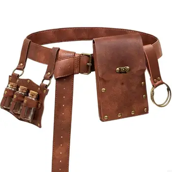 Y3NE Halloween Medieval Leather Belt Waist Pouches Potion Bottle Medieval Leather Side Pack Wizard Waist Pouches Side Pack