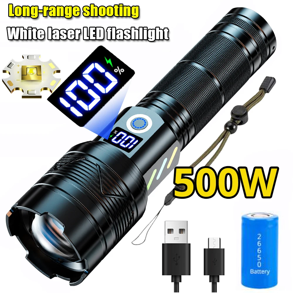 500W Most Powerful LED Flashlight Rechargeable Torch Lighting 1500M Tactical Lantern Ultra Powerful Flashlight With Usb Charging