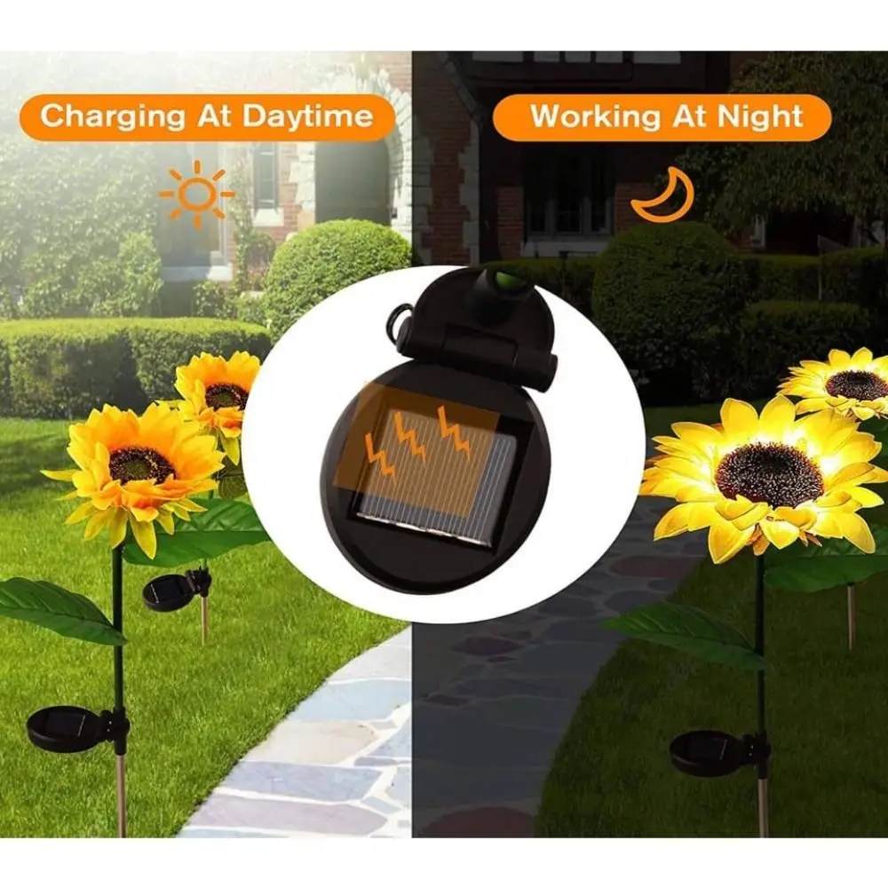 3 Heads Solar Sunflower LED Light Realistic Waterproof Landscape Lawn Lamp Iron Cordless Solar Stake Light Wedding Courtyard