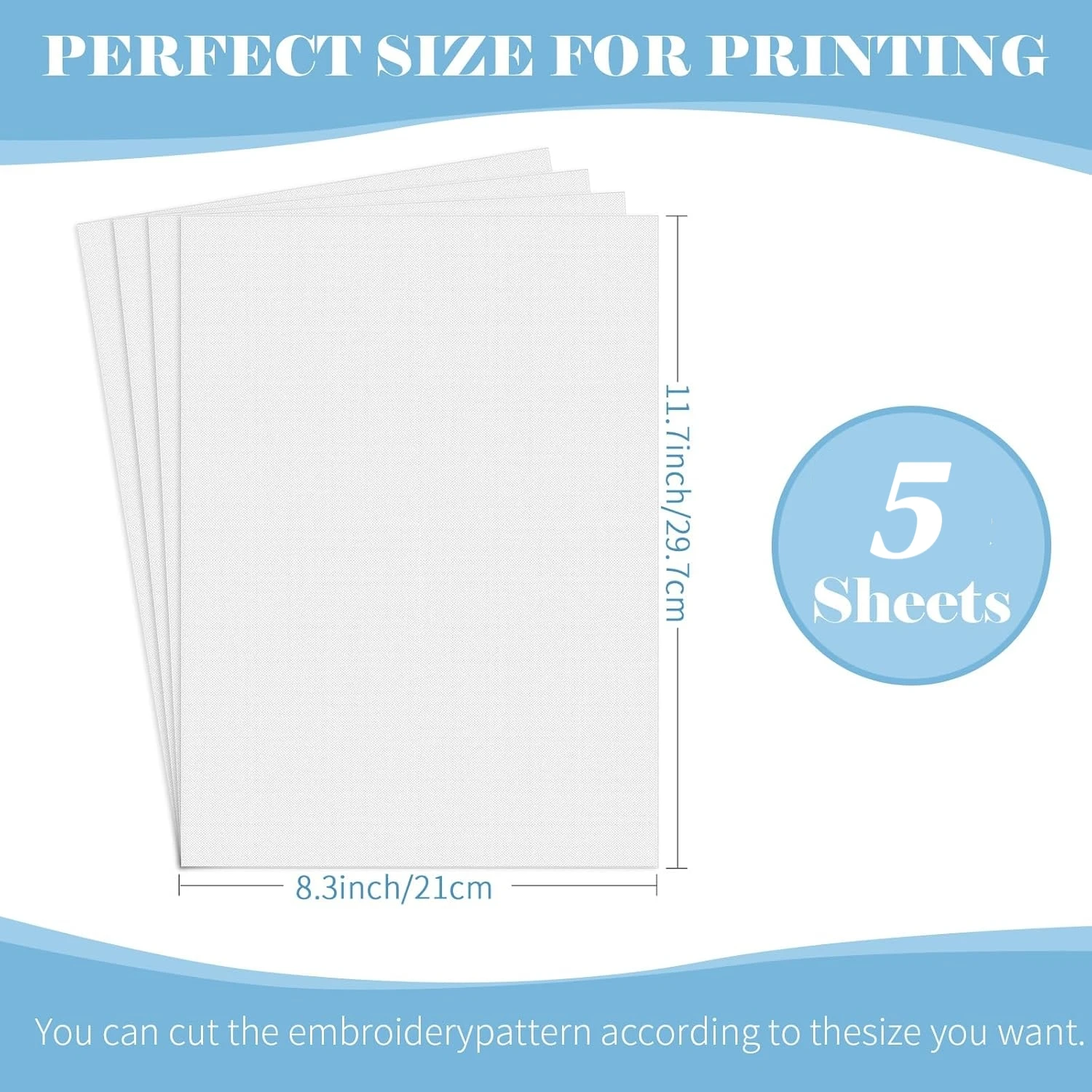 5PCS A4 스티키 수용성 자수용 인쇄 가능 워시 어웨이 페이퍼 (손/기계 자수용 DIY 공예 자수 전사지)