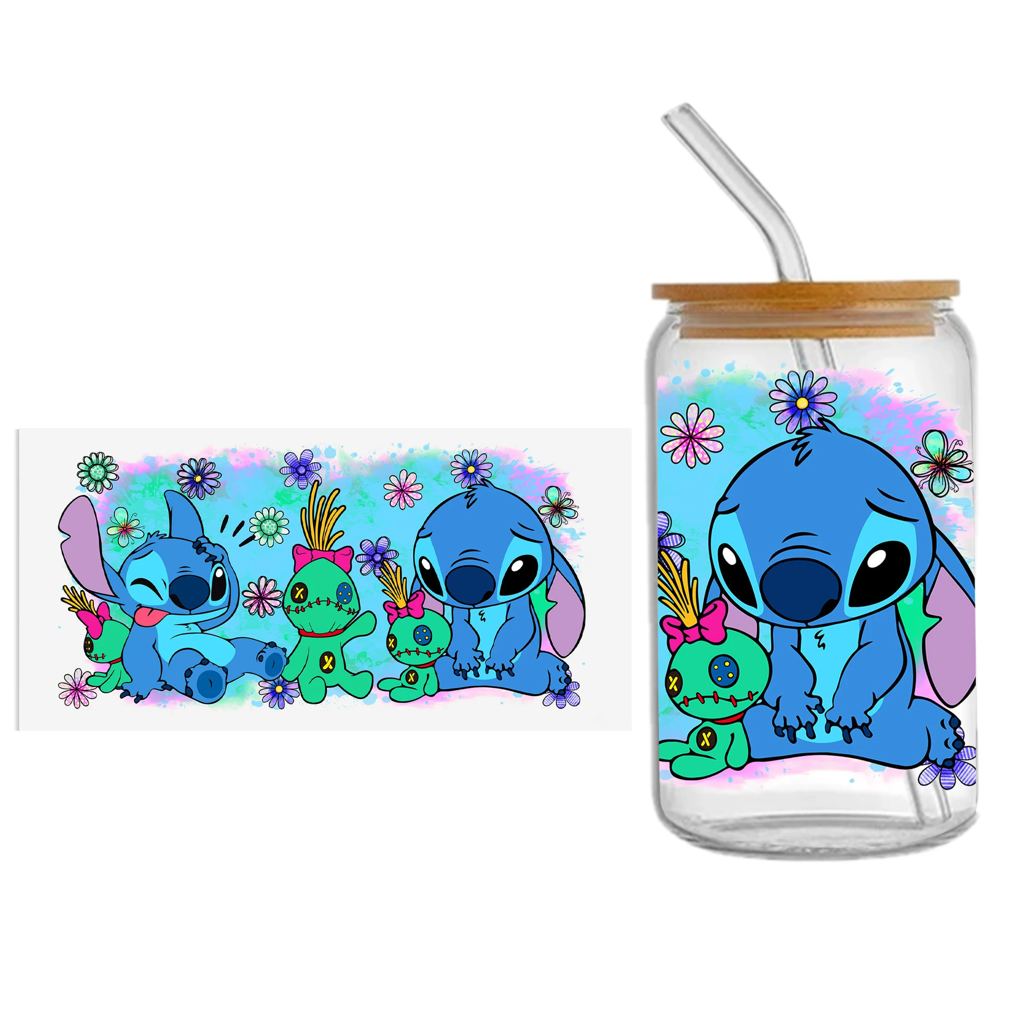 Lilo And Stitch16oz DTF Sticker Cups Cool Personalize UV Wrap Transfer Sticker Custom Label DIY Logo Selfadhesive Waterproof