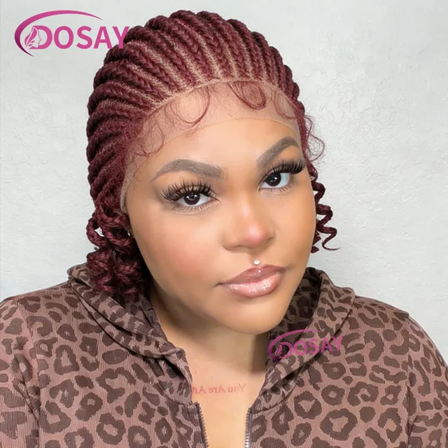 Perruque tressée courte en dentelle complète de 8 pouces, style BOB, perruque synthétique courte tressée en boîte, perruque en fibre résistante à la chaleur