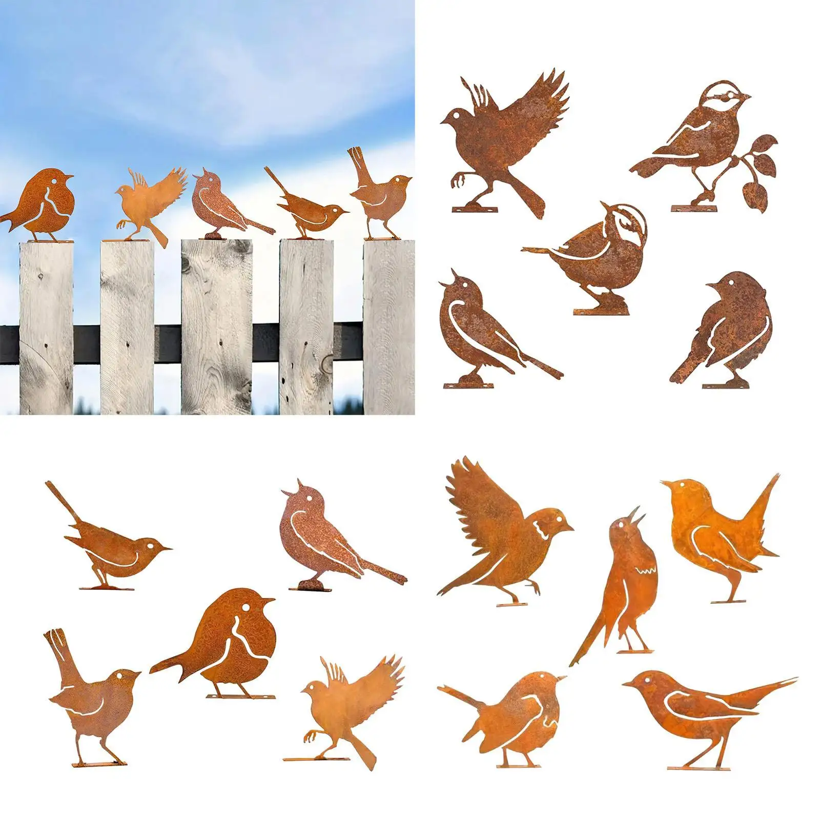 Iron Bird Decoration Bird Silhouette Ornaments Garden Gates 5 Pieces