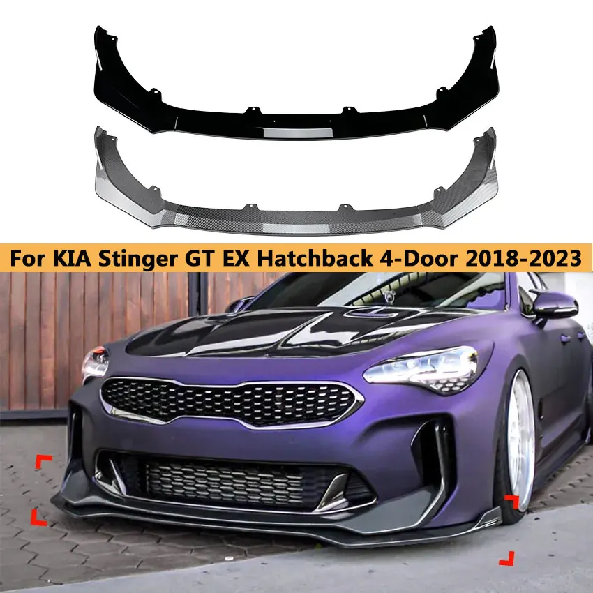 Auto Paraurti Anteriore Lip Spoiler Splitter Diffusore In Fibra Di Carbonio Per Kia Stinger Gt Ex Hatchback 4-Door 2018-2023 Nero Lucido
