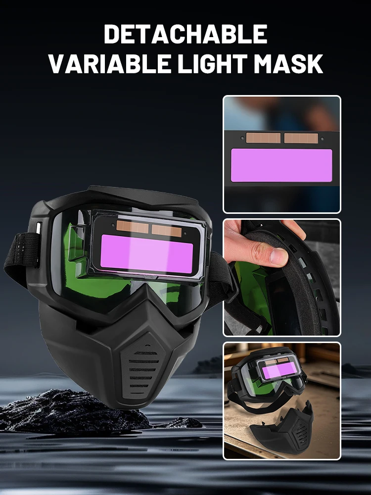 Auto Darkening Welding Glasses Adjustable Band Detachable Welder Mask Impact Resistant Split Type Face Protector