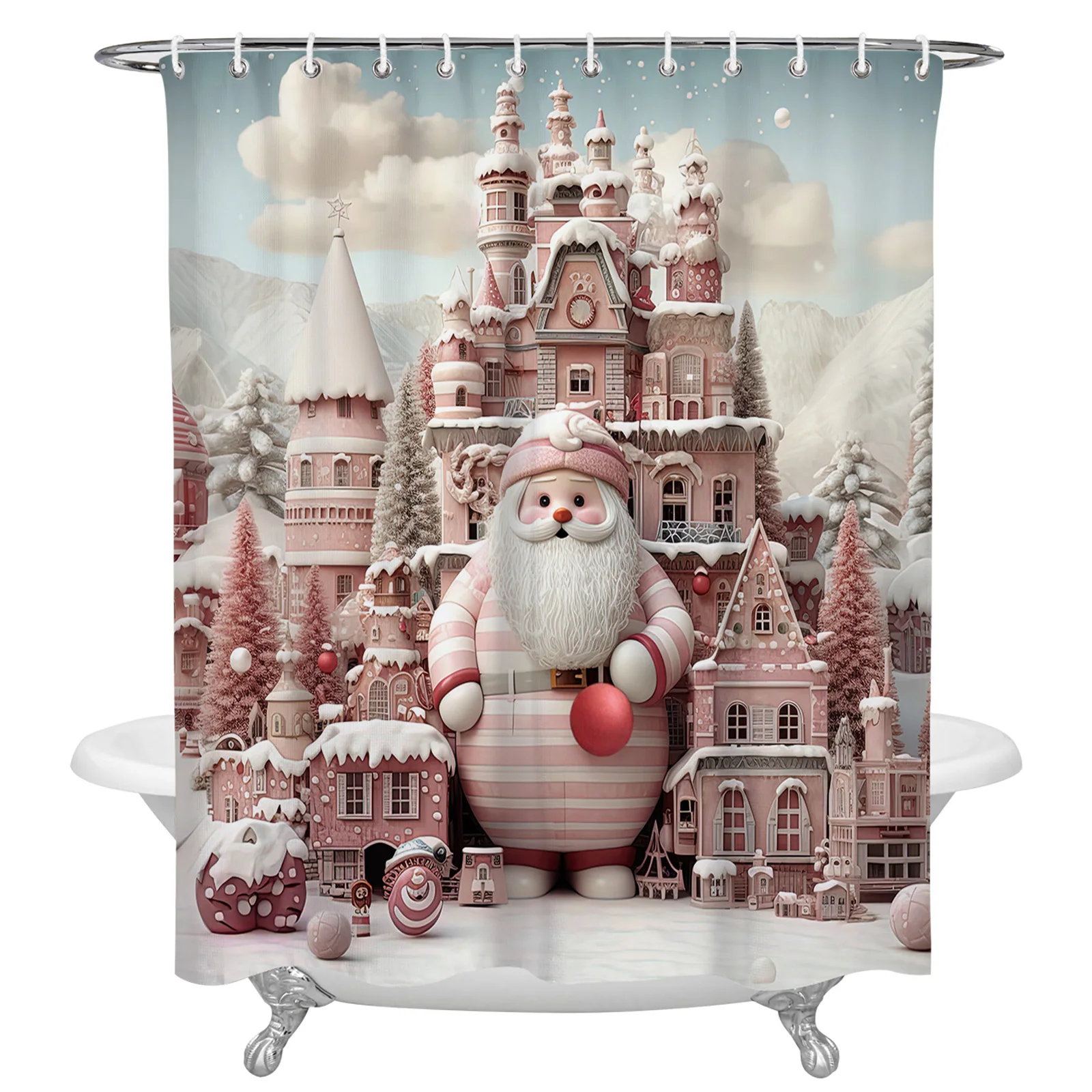 

Christmas Santa Claus Snowflakes Shower Curtains Waterproof Bath Curtains Home Decor Modern Luxury Bathroom Curtain