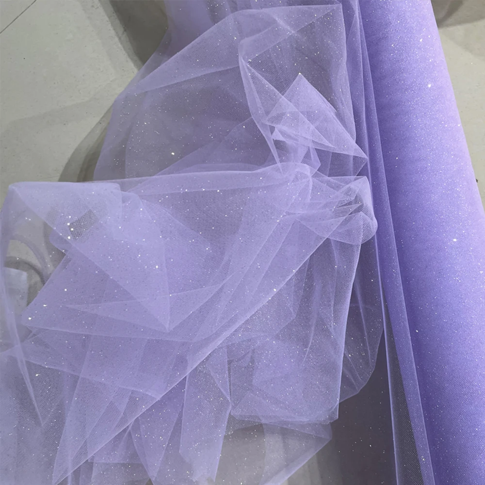 Purple Champagne Fine Glitter Crystal Mesh Tulle Wedding Dress Fabric