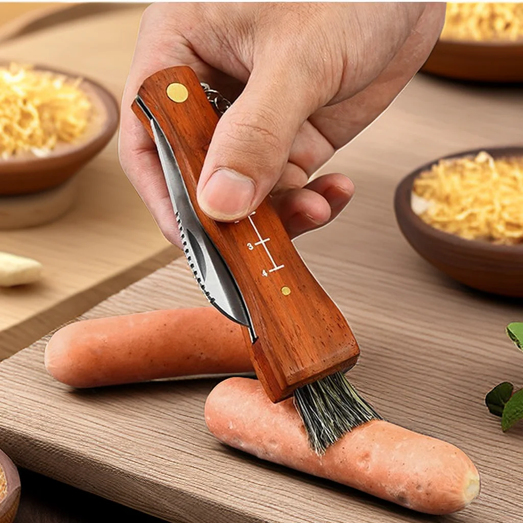 Mini Mushroom Knife Stainless Steel Wooden Handle Sharp Camping Hunting Survival Multifunctional Folding Barbecue tool