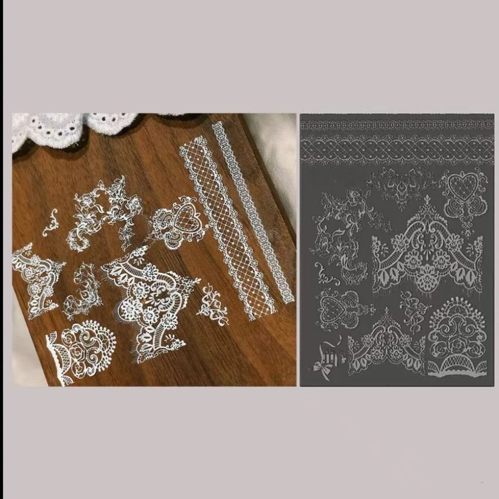 네일 아트 몰드 레이스 몰드 엠보싱 패턴 꽃 리본 고투명 연마 실리콘 신상 도매