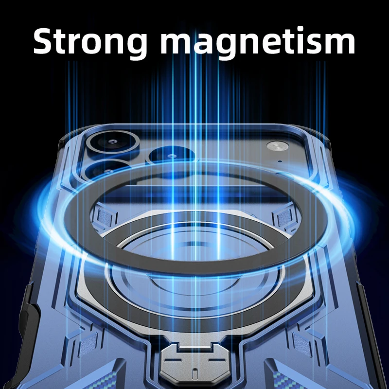 360° Rotating Magnetic Metal Ring Holder Shockproof Phone Case with TPU Frame and Plastic Back Cover