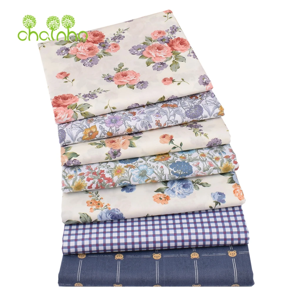 Chainho,Printed Twill Weave Cotton Fabric,Patchwork Cloth,DIY Sewing Quilting Material,Floral Series,2 Specification,15C221