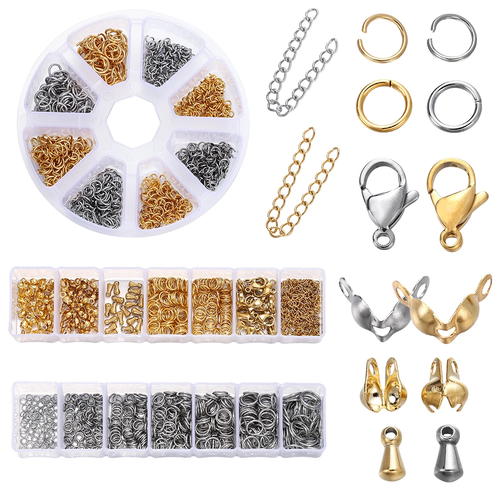 1 Box Edelstahl Karabiner Verschlüsse Offene Biegeringe Quetschperlen Kappen Set Für Diy Armband Halskette Schmuck Machen Kits