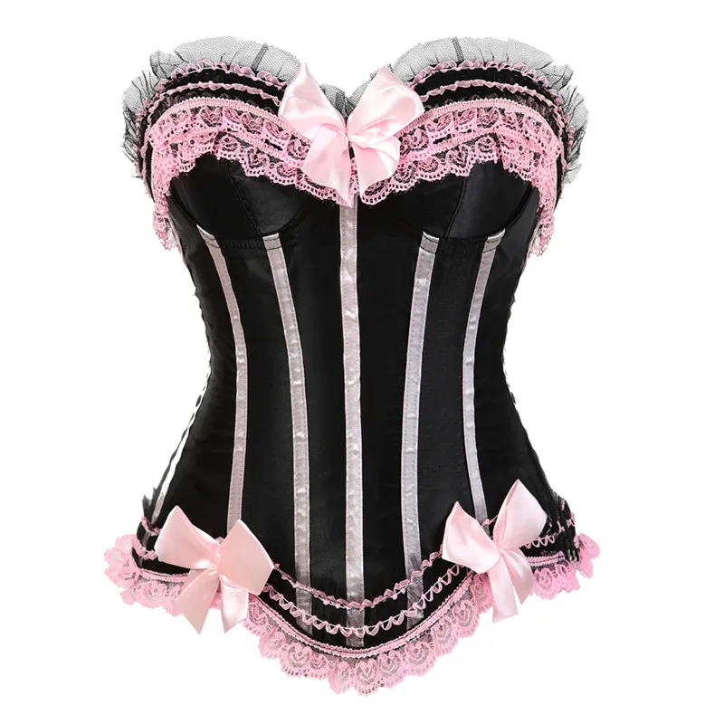 Sapubonva Corsets Dress with Skirt Costumes Vintage Striped Floral Lace Up Corset Bustier Tank Top For Women Plus Size Burlesque