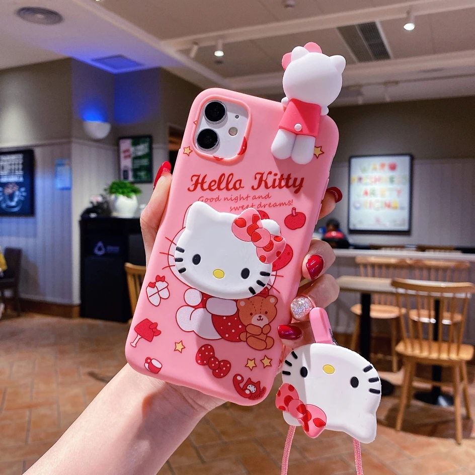 thumbnail image 1 of My Melody Hello Kitty For iPhone 6 6s 7 8 X Xs Max XR 11 12 13 14 15 Pro SE Max Case TPU Soft Phone Case With Holder Strap Rope, 1 of 5