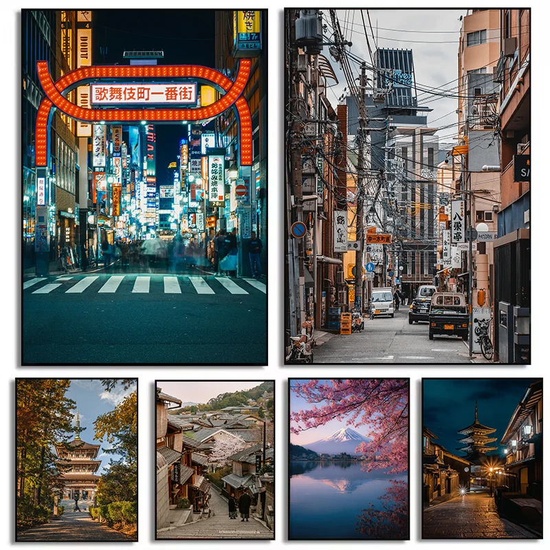 Traditional Japan Nightscape Canvas Painting – Wall Art Home Decor