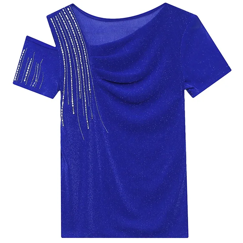 Sexy oulder Bared T irt Women's ort Sve Faionable Glittering Drill Upper Body Me Small irt Trendy Summer Wear