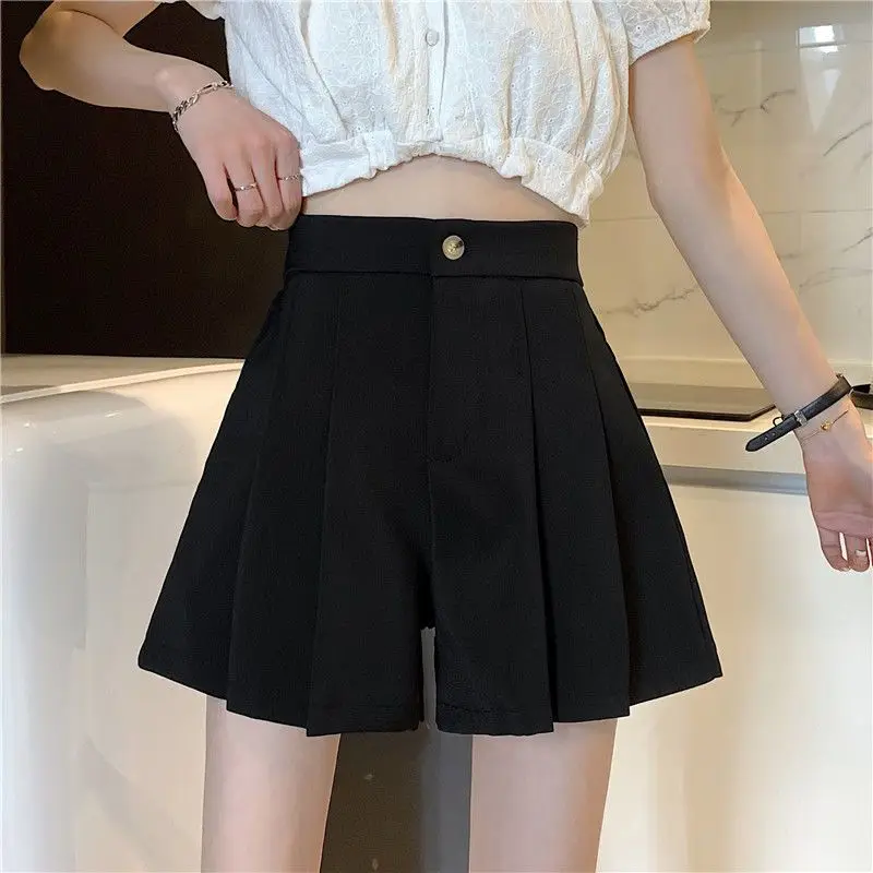 Women's Clothing Summer Korean Fashion High Waist Pleated Elegant Suit Shorts Y2K Casual Streetwear Solid Wide Leg Short Pants