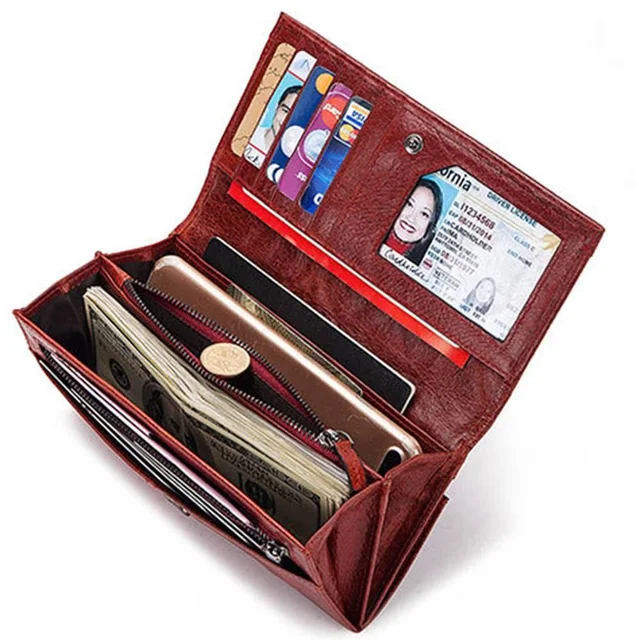 2022 Hot Sale Genuine Leather Women Wallet Long Multi-Card Holder Large Capacity RFID Wallet for Women Mobile Phone Purse 2
