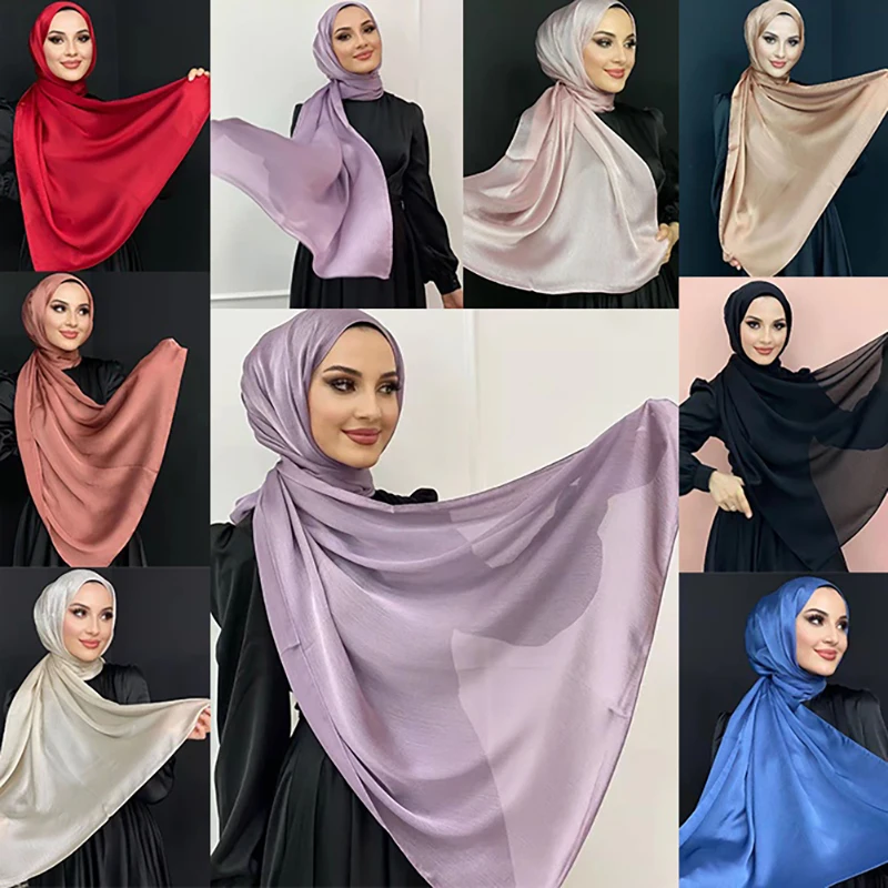 Muslim Abaya Silk Head Scarf Hijab Abayas Satin Long Shawl Hijabs For Woman Jersey Islamic Dress