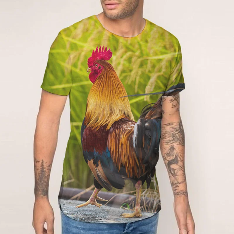 Men's Short Sleeve 3D Animal Cock O-Neck Top Quick Drying Tshirt Summer Streetwear Fashion Trend Clothing New Sportswear 2XS-6XL