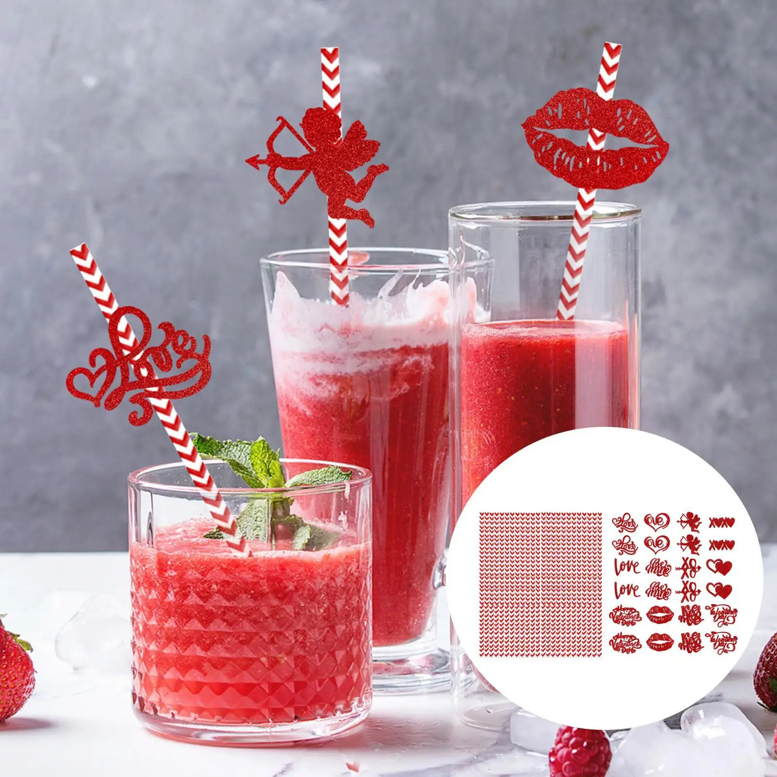 24x Valentines Day Paper Straws for Proposal Love Theme Parties Festival