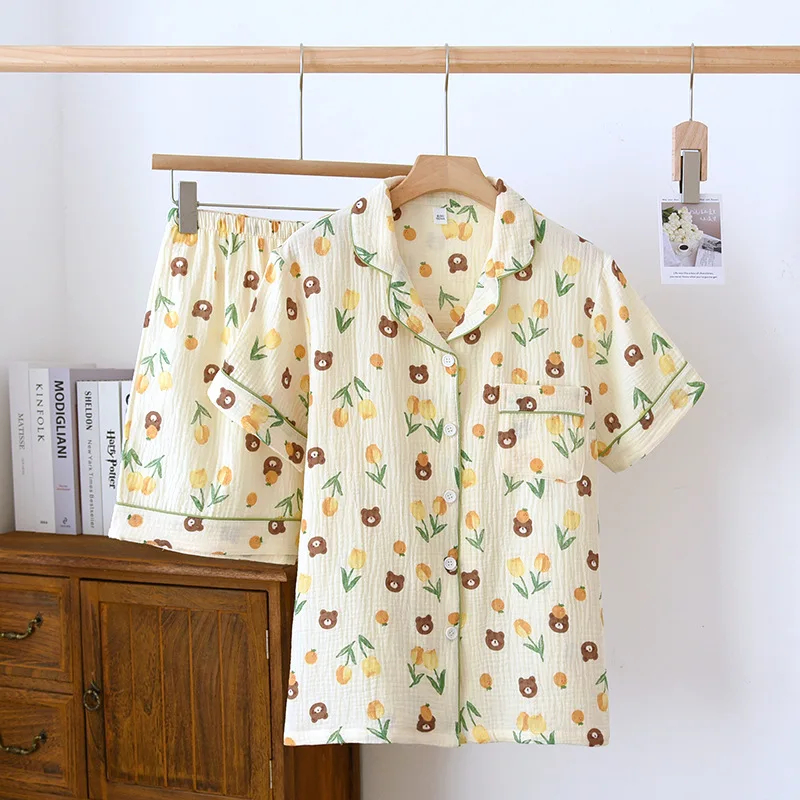 

Women's Spring and Summer Cotton Two-Piece Suit for Sleepwear Short Sleeve Ladies Newest Cute Summer Thin Cotton Homewear