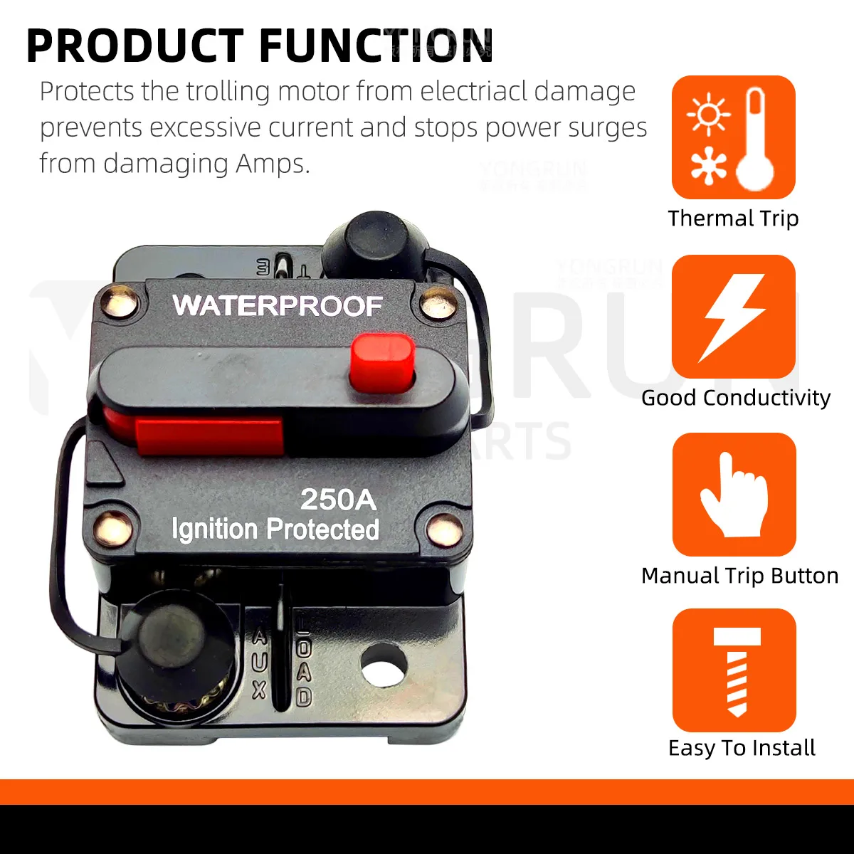 Waterproof Car Circuit Breaker With Reset Switch 30A40A50A60A70A80A100A120A150A200A250A300A Car Audio Linear Circuit Breaker