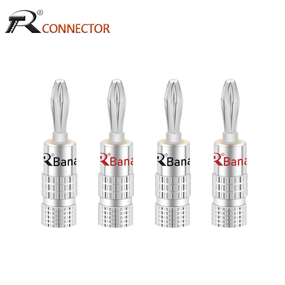 

4pcs/2pairs 24K Silver-plated 4MM Banana Connector with Screw Lock For Audio Jack Speaker Plugs BANANA PLUGS Black&Red