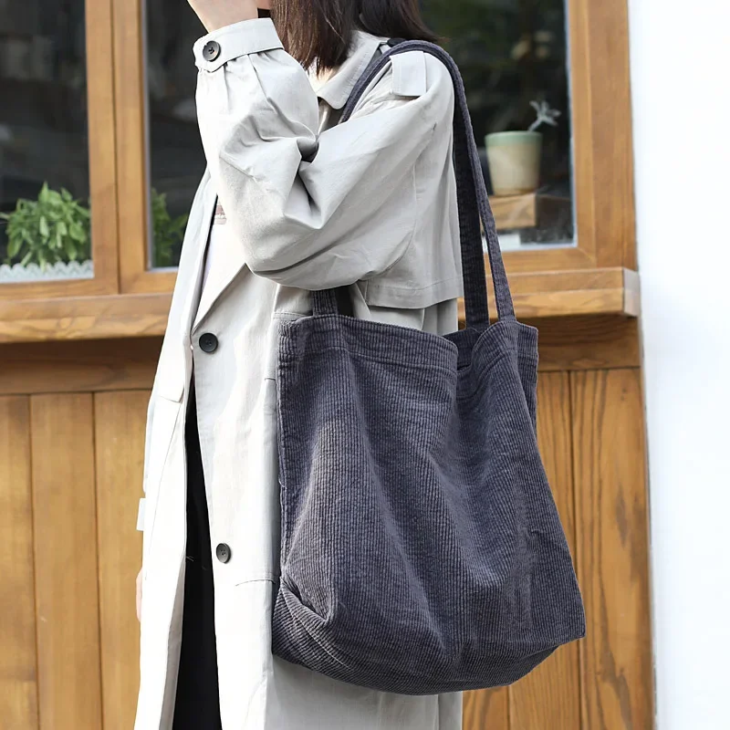 

Fashion Large Capacity Shoulder Bags Shopping Casual Women's Handbag Art Canvas Simple Retro Corduroy Satchels Shoulder Bag