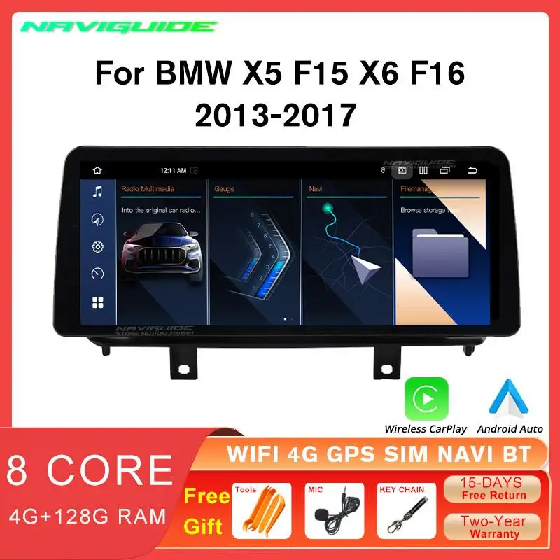 

NAVIGUIDE 12.3" Wireless Carplay 1920*720P Android12 Car Multimedia For BMW X5 F15 X6 F16 2014-2017 NBT System Headunit Stereo