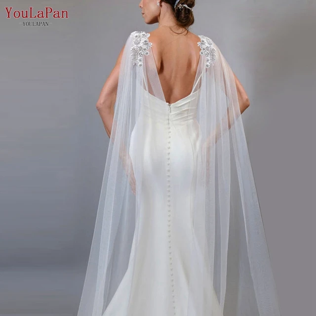 YouLaPan Bridal Wings Veil 2pc Shoulder Cape Veil Wedding Cloak Ivory / 300cm 118 inch Length