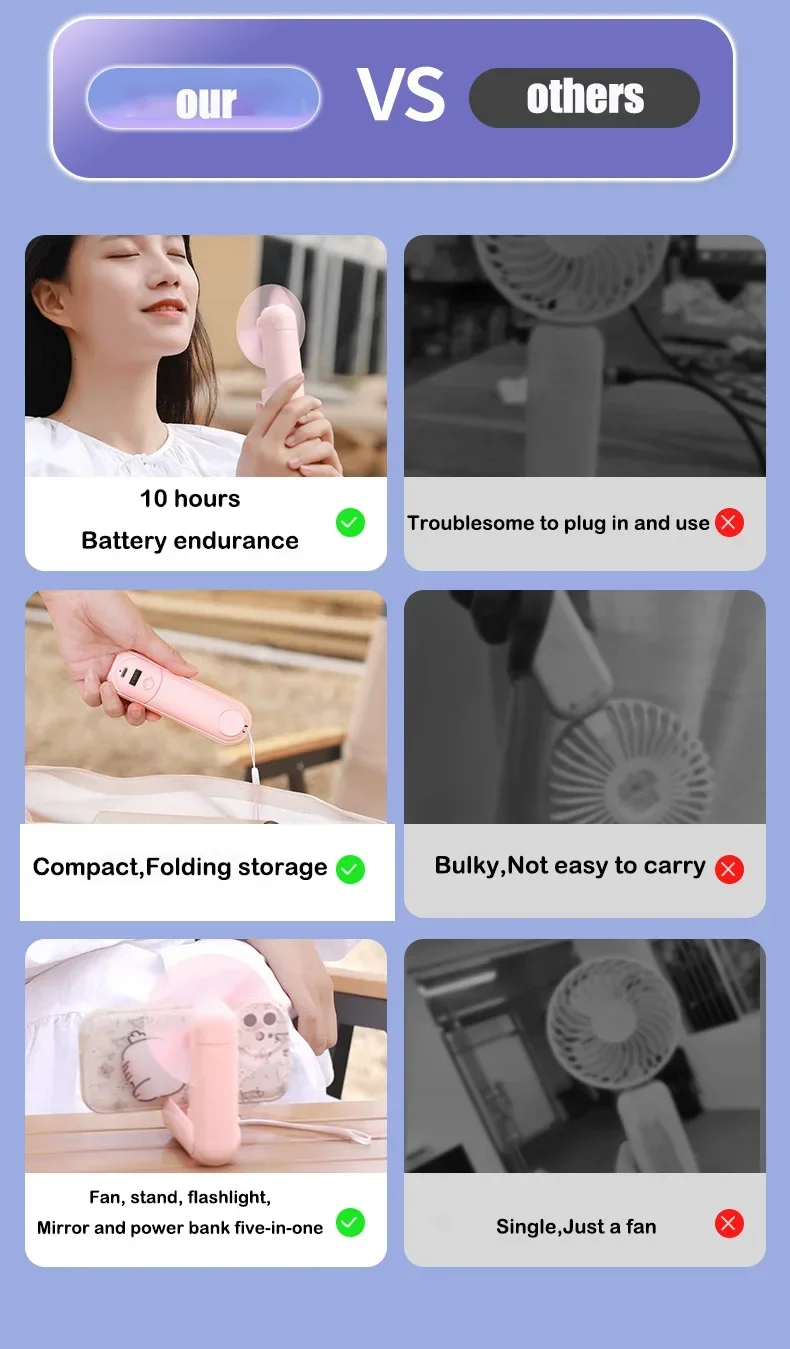 New Handheld Electric Fan USB Desktop Fan with LED Light Portable Mini Small Fan Mobile Phone Charging Bank Phone Stand Students 15 S9fc582c1a7e744a6a7294cf1406f90e0C