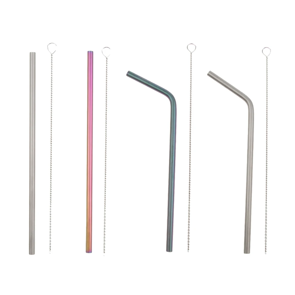 Strong Ultralight Titanium Drinking Straw with Cleaning Brush Bent and Straight 2 Shape Optional