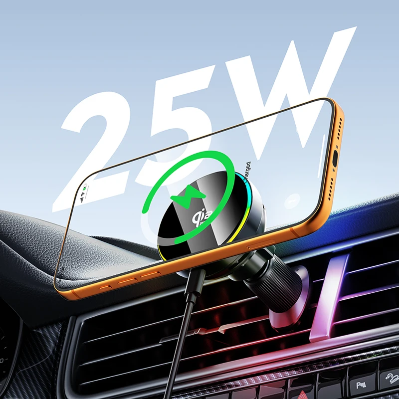 Magnetic 25W Wireless Car Charger & Phone Holder Stand with Fast Charging