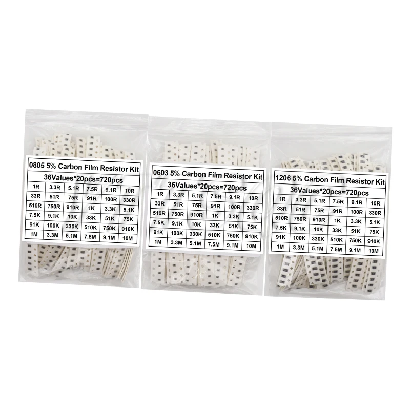 Smd Resistor 660pcs 200pcs 720pcs 4000pcs 0402 0603 0805 1206 1210 2512 smd resistor kit assorted kit 10k 100k 1k 1r 100r 220r 1% 5%