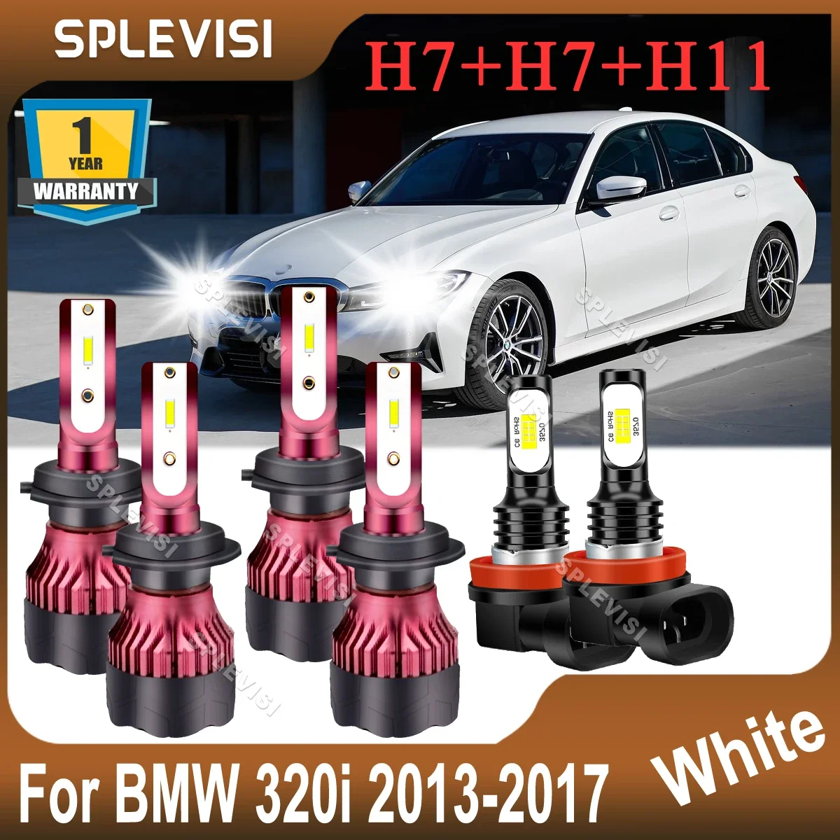 

LED Headlight High Low Beam Foglight Kit Compatible For BMW 320i 2013 2014 2015 2016 2017 H7 High Bema H7 Low Beam H11 Foglamp