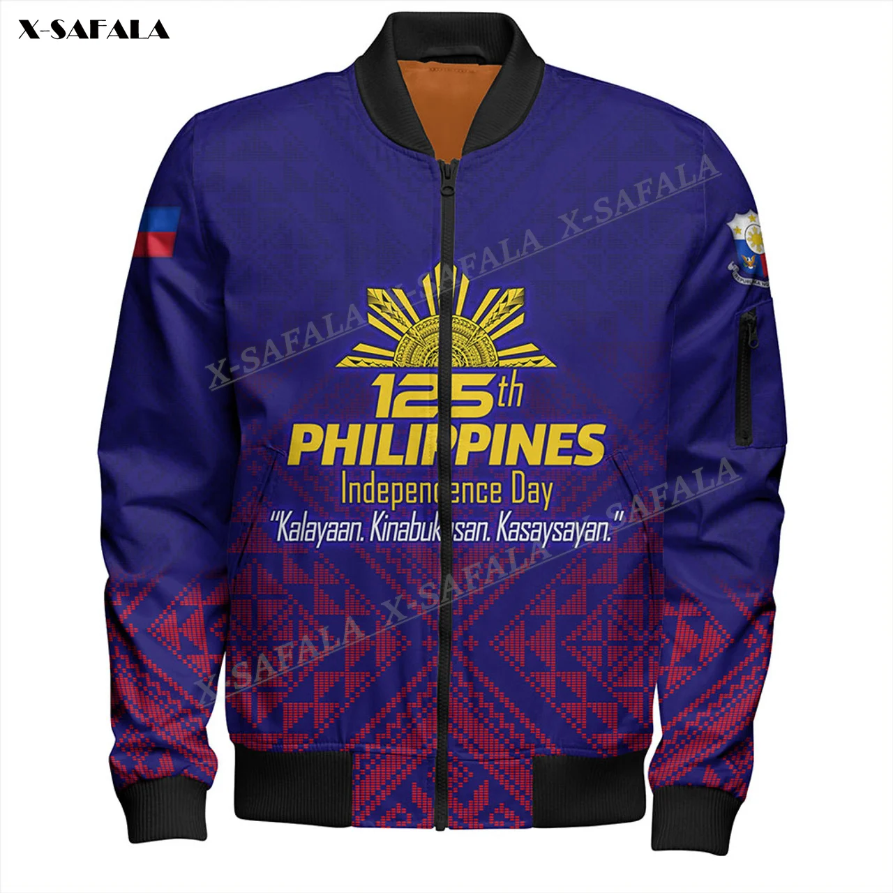 

Philippines Filipinos Independent Days Pattern 3D Printed Mens Thick Jacket DIY Custom Wholesale Retail Streetwear Zipper Coat