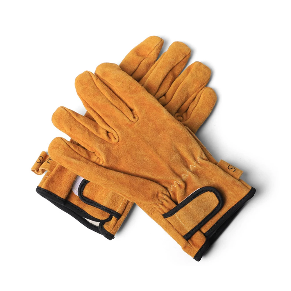 Outdoor Camping BBQ Gloves Thickened Cowhide Microwave Gloves Heat Resistant Fireproof Oven Mitts Portable Clamping Glove Stove