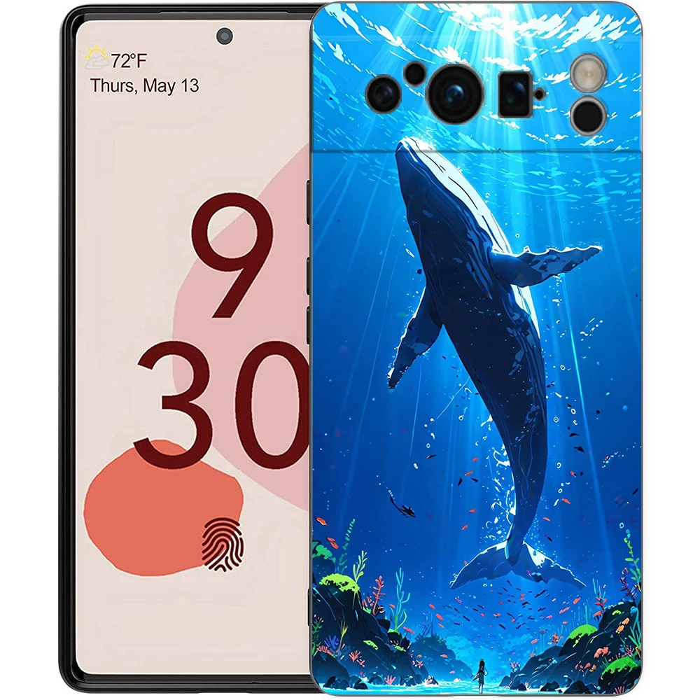 Ocean Whale Shark Swimming Soft Shockproof TPU Black Phone Case