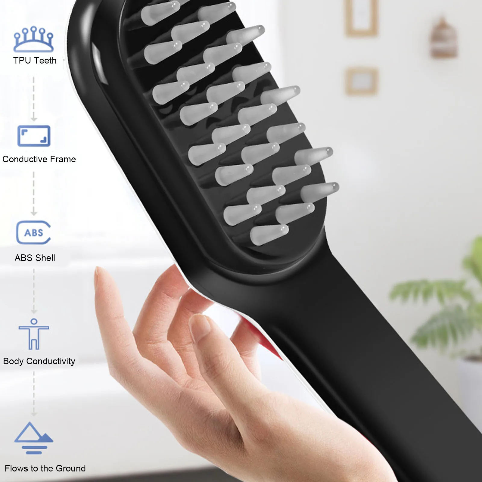 Electric Scalp Massager Laser Comb, 10 Gears Comfortable ABS 400mAh Battery USB Charging 3 Working Modes for Stress Relaxation