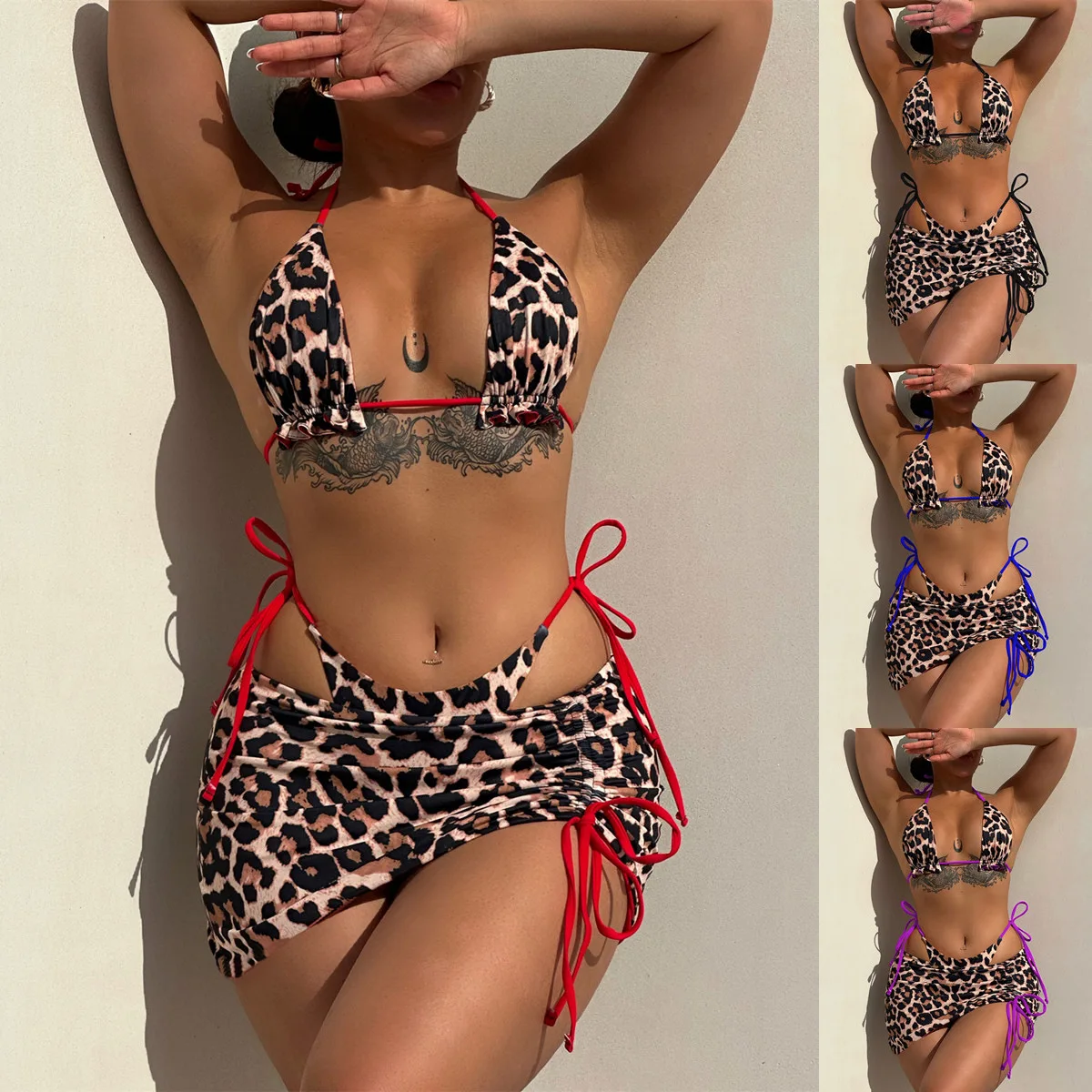 Bikini 3PCS Set Swimwear Women Swimsuit Leopard print Bikini Set Push Up Sport Tops Bathing Suits Women Summer Bikini Female