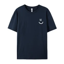 Minimalist Smile Face Graphic Men's Hip Hop Cotton Tee - XXXL (Dark Blue)