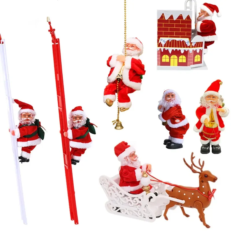 

2023 Christmas Electric Santa Claus Climbing Ladder Plush Doll Creative Music Father Christmas Kid Toy Gift New Year Decoration